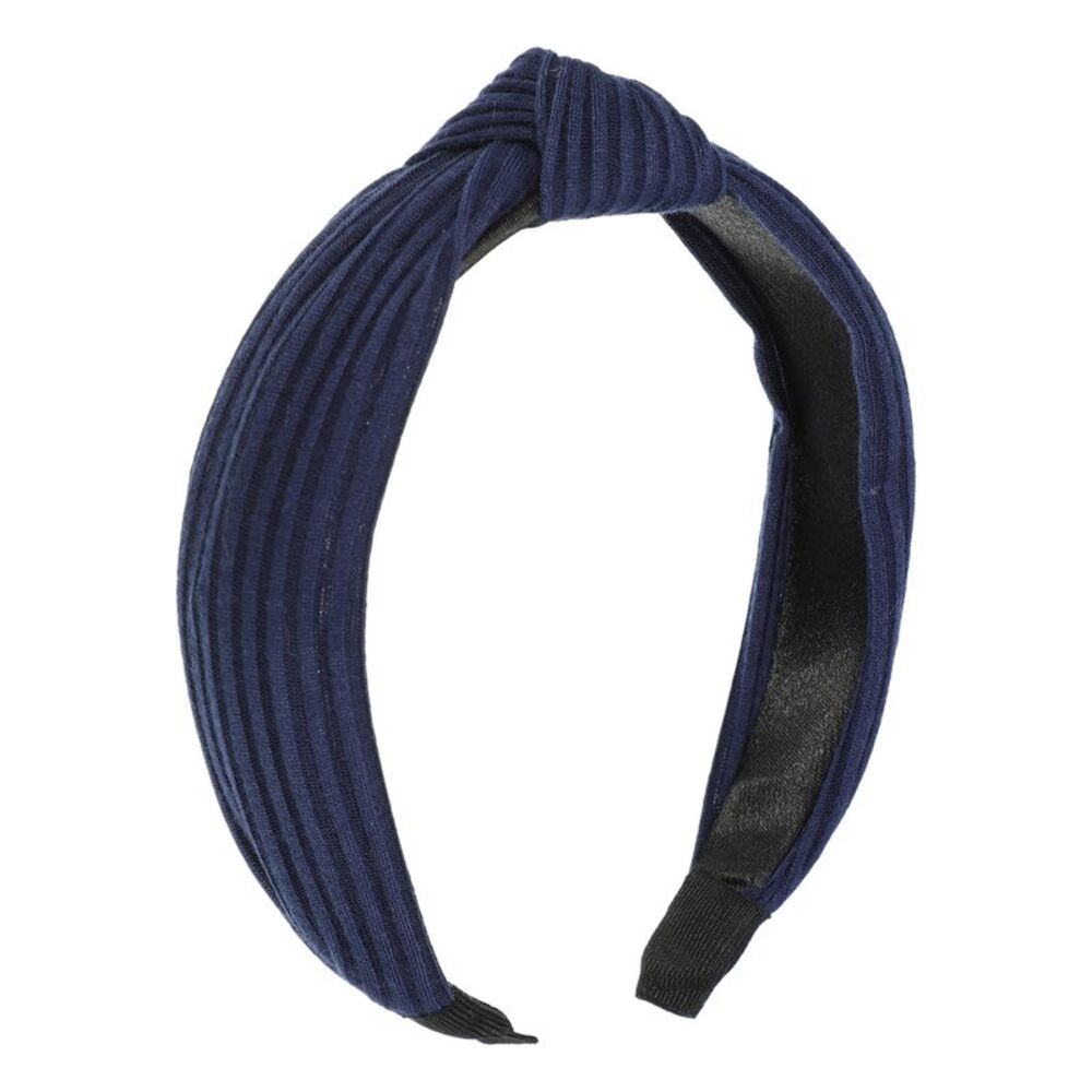 Textured Cotton Knot Headband Soft Hairband 1.3 Inch Height Navy Blue